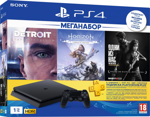 PlayStation 4 Slim 1TB (РСТ) + Detroit/ Horizon Zero Dawm/ The Last Of Us + 3 месяца PS Plus[PLAY STATION 4]