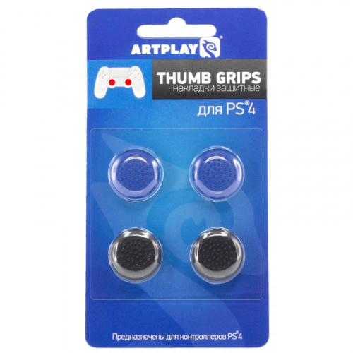 PS 4 Накладки Artplays Thumb Grips защитные на джойстики геймпада (4 шт - 2  глубоко-синих,2 черных)